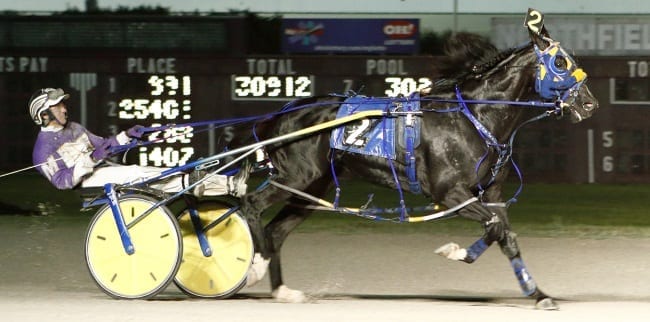 Betting Line recovered from a break in the final turn to draw off and win the $300,000 Carl Milstein Memorial at Northfield with David Miller at the controls | Jeffrey J. Zamaiko