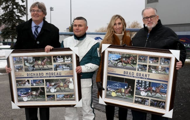 On Dec. 26 at Woodbine, Grant (far right) was honored as WEG's top owner for 2016, along with the circuit's top trainer Richard Moreau (second from left). | New Image Media