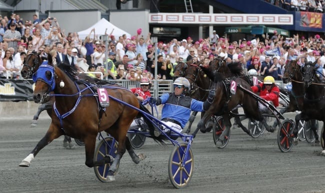 Timoko (Björn Goop) winning the Elitloppet final in front of more than 30,000 fans at Solvalla | Jeannie Karlsson / Sulkysport
