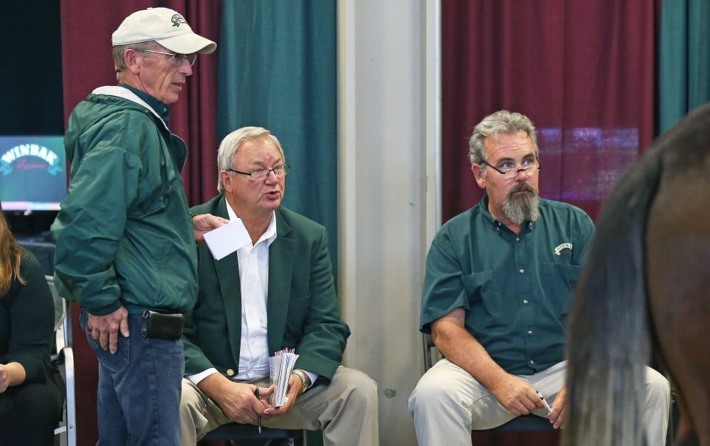 Winbak Farms (represented, from left, by Jeff Fout, Joe Thomson and Jimmy Ladwig at the London Selected Yearling Sale) led all buyers at Harrisburg on Thursday with $241,000 spent | Claus Andersen