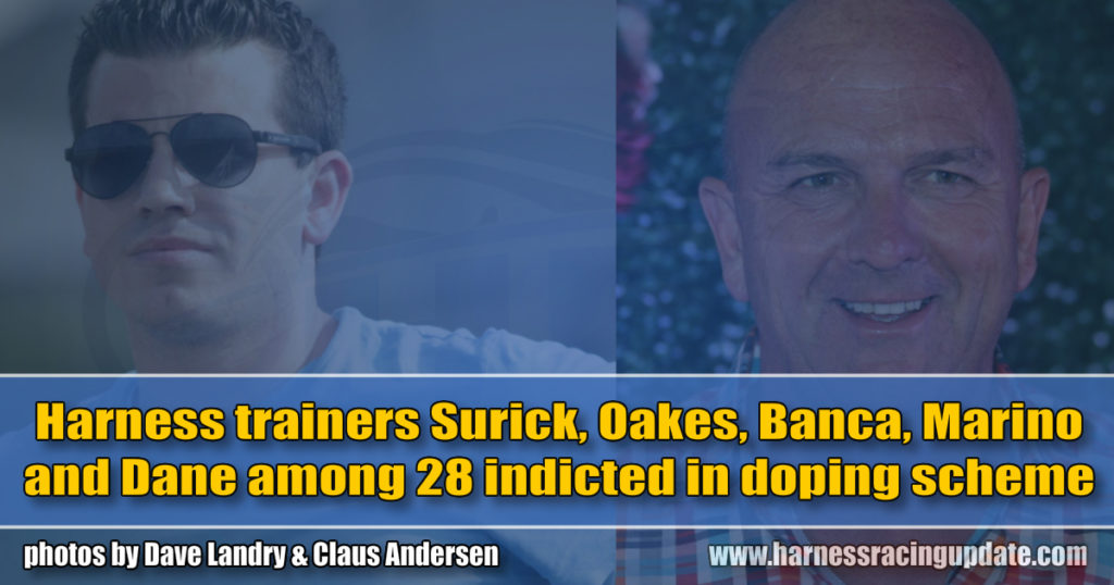 Harness trainers Surick, Oakes, Banca, Marino and Dane among 28 indicted in doping scheme