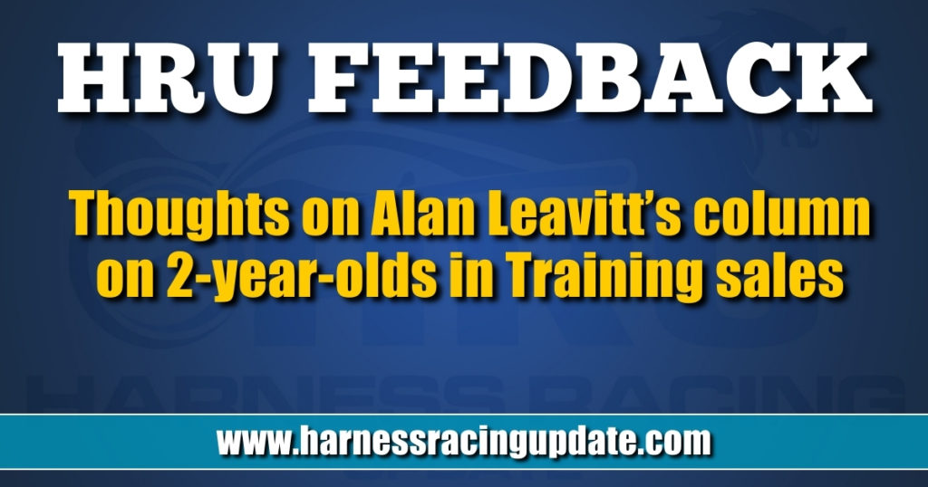 Thoughts on Alan Leavitt’s column on 2-year-olds in Training sales
