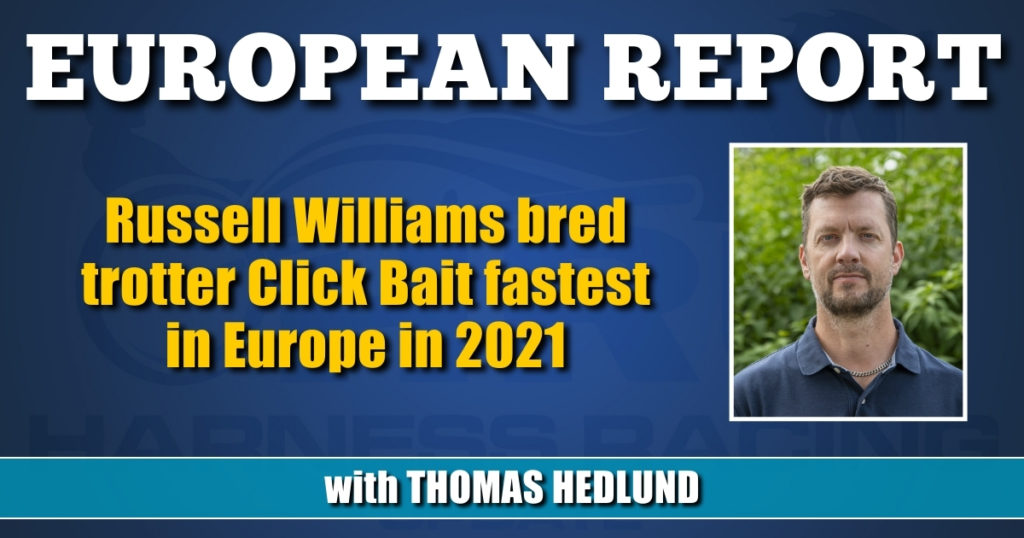 Russell Williams bred trotter Click Bait fastest in Europe in 2021