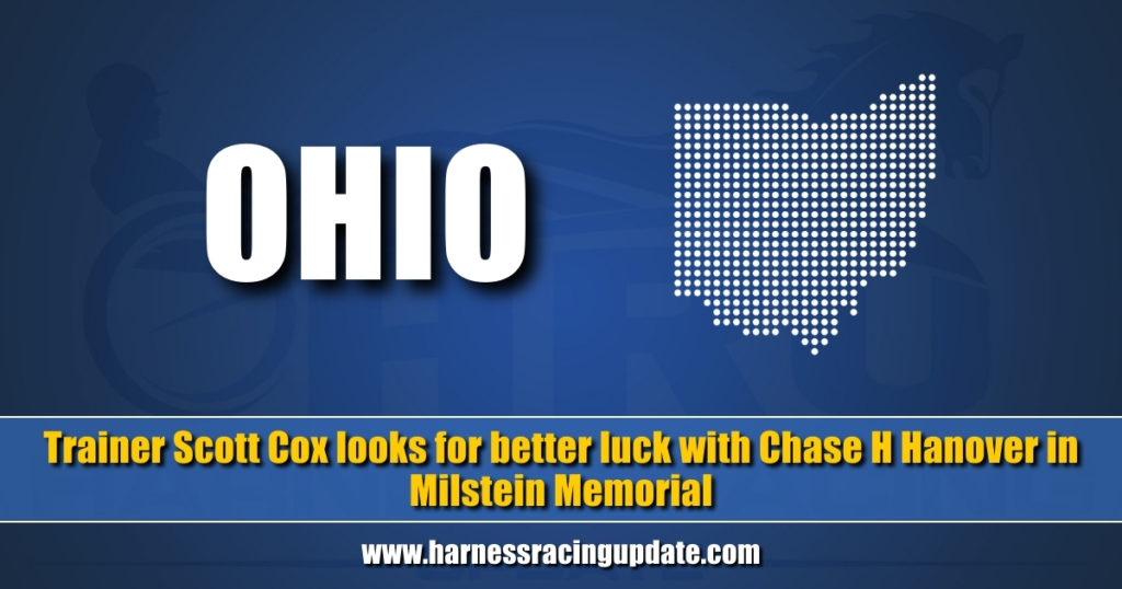Trainer Scott Cox looks for better luck with Chase H Hanover in Milstein Memorial